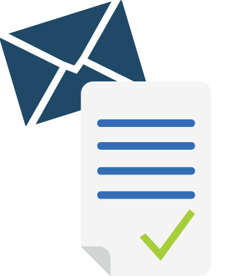 Icon: Envelope with documents with a check mark on top